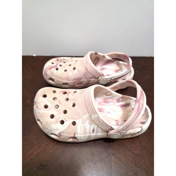 Crocs Girls Classic Clog Sandals Pink Beige Tie-Dye Slip-On Lightweight Water-Re - Picture 3 of 9